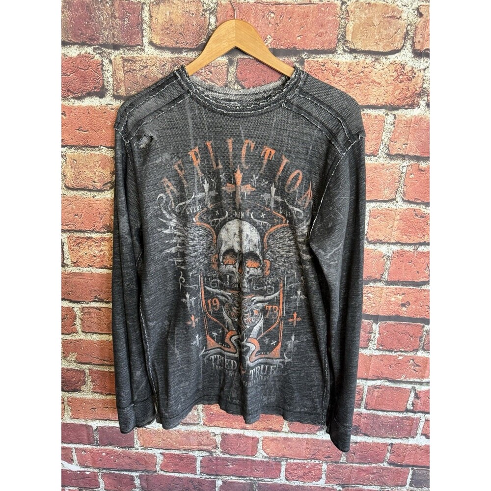 Affliction American Customs Thermal Reversible Shirt Sz Large Grunge Distressed